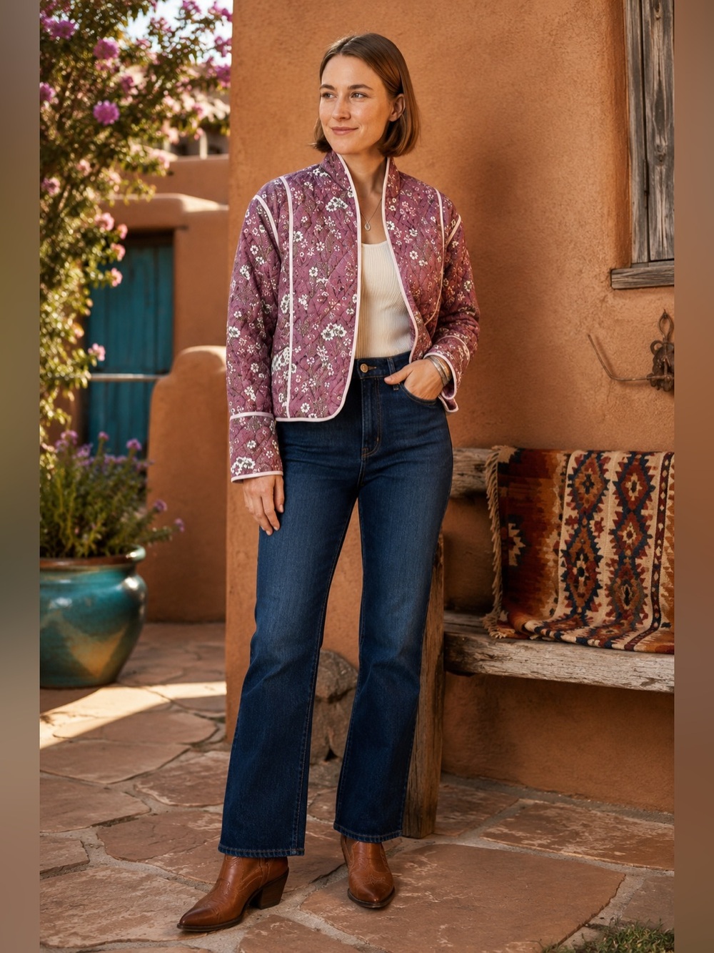 Simply Southern Cottagecore Coastal Reversible Quilted Floral Jacket NWT small